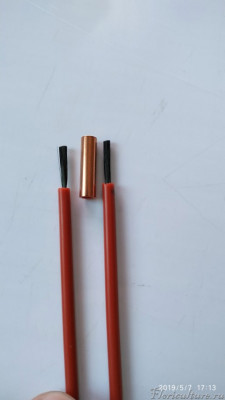 Разделка нагревательного кабеля, для соединения с Эл. проводом использую медные втулочки.